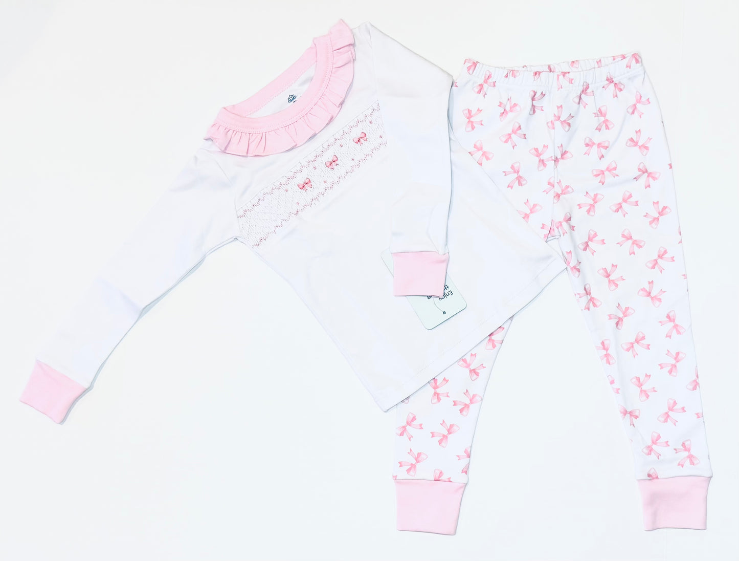 Baby Bows Pink Smocked Ruffle Long Pajamas