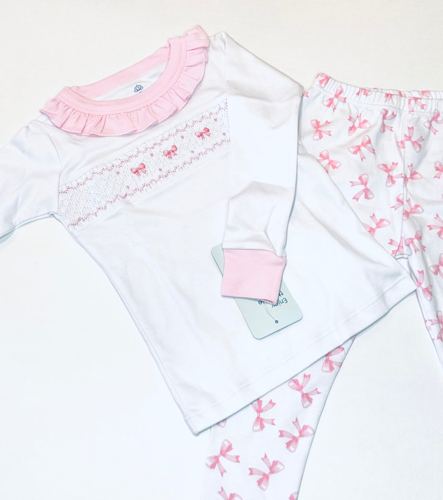 Baby Bows Pink Smocked Ruffle Long Pajamas