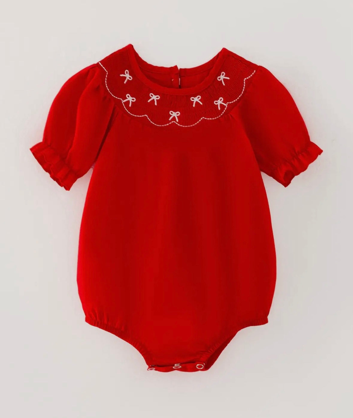 Girls Bow Smocked Red Romper