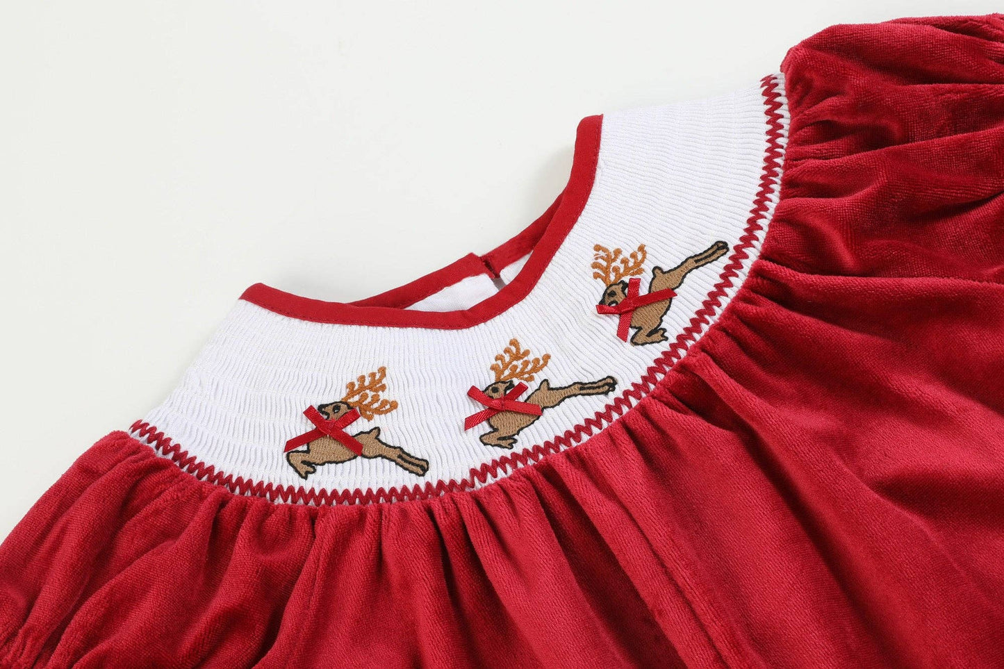 Red Velvet Reindeer Smocked Playsuit